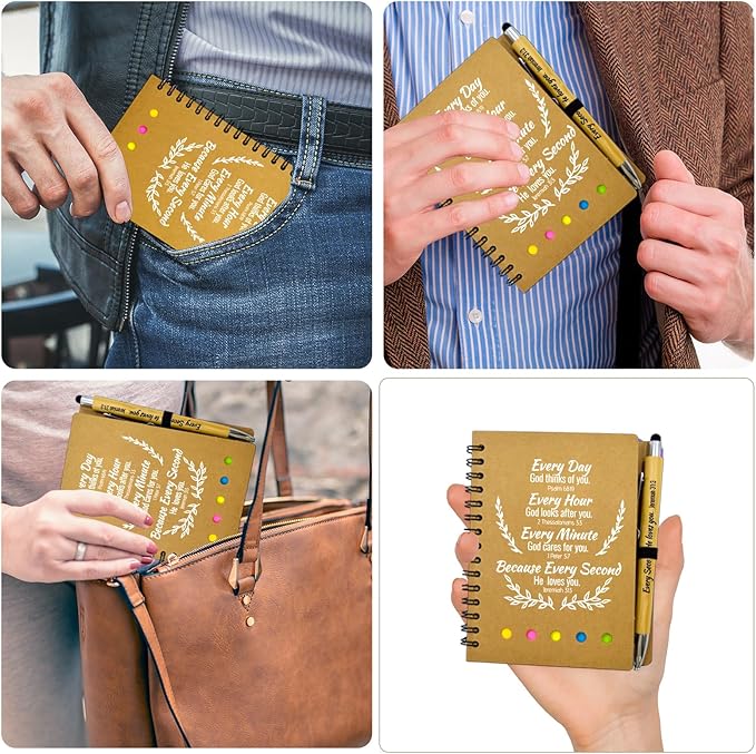 100 Pcs Bulk Christian Gifts Prayer Journal for Woman - 50 Set Religious Notepad with Christian Pen - Bible Notebook - Church Gifts for Mother's Day, Bible Study, and Family Devotions ( Brown )