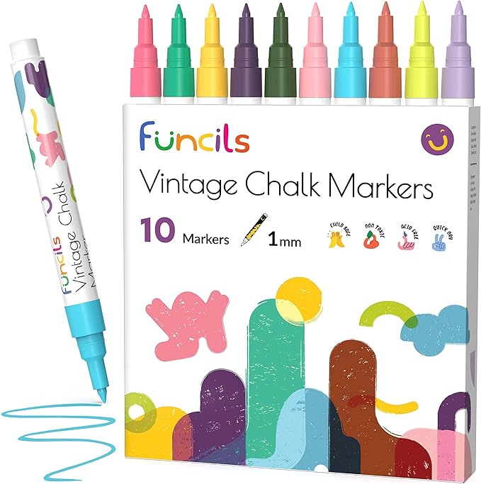 Vintage Liquid Chalk Markers for Chalkboard Signs, Blackboard, Window, Label, Bistro, Glass, Car - 10 Pack, 1mm