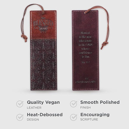 Christian Art Gifts Faux Leather Bookmark Blessed Man Jeremiah 17:7 w/Corded Tassel, Brown