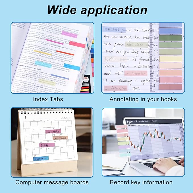 WSCHU 3400Pcs Sticky Tabs Book Tabs, Morandi Translucent Book Markers Sticky Note Tabs,Multi-Colored Writable & Repositionable Book Annotation tabs, Page Markers, Annotation Supplies