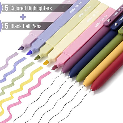 Mr. Pen- Aesthetic Highlighters and Gel Pens, 10 Pack, Vintage Color Bible Highlighters No Bleed, Black Ink Gel Pens, Highlighter Pens, No Bleed Highlighters for Bibles, Gel Pens