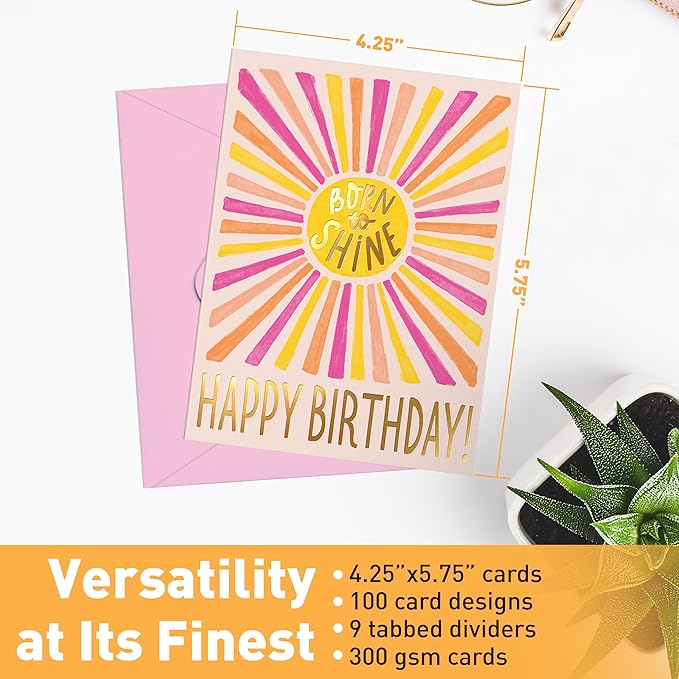 S&O 100 Assorted Cards for All Occasions Box Set - All Occasion Cards Assortment Box with Envelopes - Stylish Greeting Card Decor - 4.25x5.75”