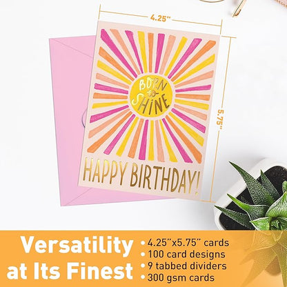 S&O 100 Assorted Cards for All Occasions Box Set - All Occasion Cards Assortment Box with Envelopes - Stylish Greeting Card Decor - 4.25x5.75”