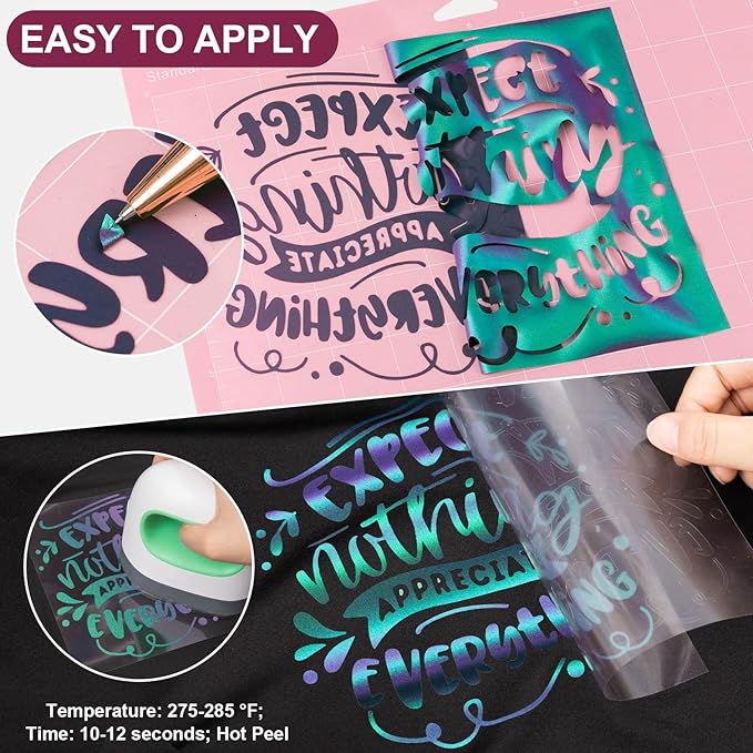 VINYL FROG Chameleon Heat Transfer Vinyl Purple to Green Gradual Transfer Vinyl Roll 12"x5ft with Iron and Heat Press Gradient Change Color HTV for T-Shirt