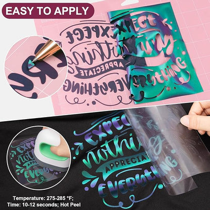 VINYL FROG Chameleon Heat Transfer Vinyl Purple to Green Gradual Transfer Vinyl Roll 12"x5ft with Iron and Heat Press Gradient Change Color HTV for T-Shirt