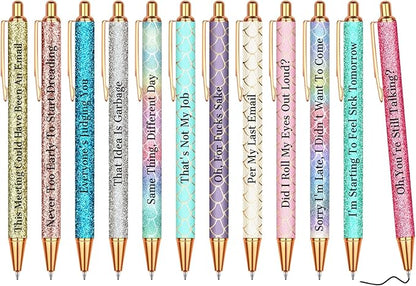 Snarky Funny Office Pens,12 Pcs Negative Sarcastic Hilarious Quotes Work Ballpoint Pens with Stylus Tip for Colleague Co-workers Gift Black Ink (Style 5, 12)