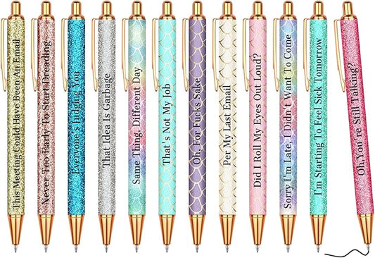 Snarky Funny Office Pens,12 Pcs Negative Sarcastic Hilarious Quotes Work Ballpoint Pens with Stylus Tip for Colleague Co-workers Gift Black Ink (Style 5, 12)