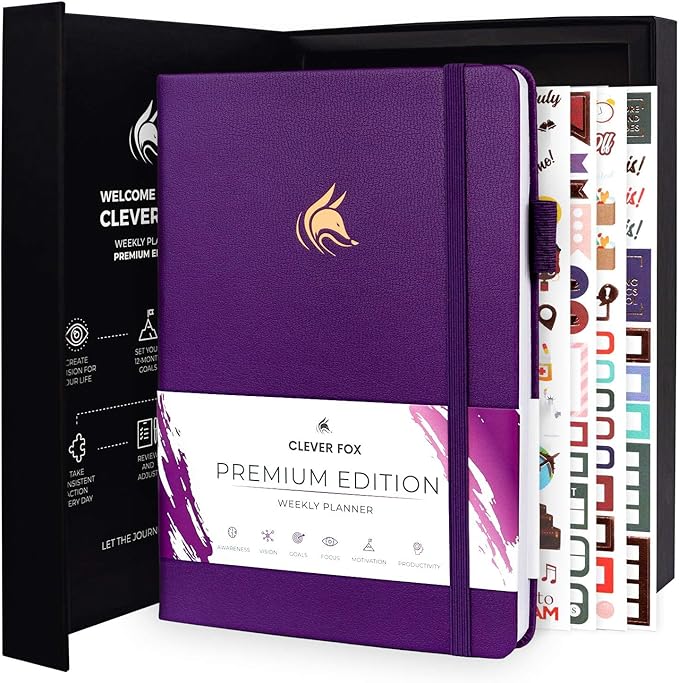 Clever Fox Planner Premium Edition – Undated Luxurious Weekly & Monthly Planner to Increase Productivity and Hit Your Goals – Organizer – Start Anytime, A5, Lasts 1 Year, Purple (Weekly)