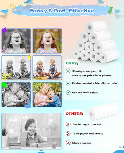 Thermal Paper, 10 Rolls Refill Print Paper for Kids Instant Print Camera, HD Photo Printing Paper Rolls for Most Kids Instant Camera, White