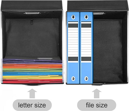 File Organizer Box with Lid, Collapsible File Folder with Plastic Slide for Office/Decor/Home, Hanging Office Document Storage, 14.96 x 12.6 x 10.83 inch，1 pack - without folders，Gray