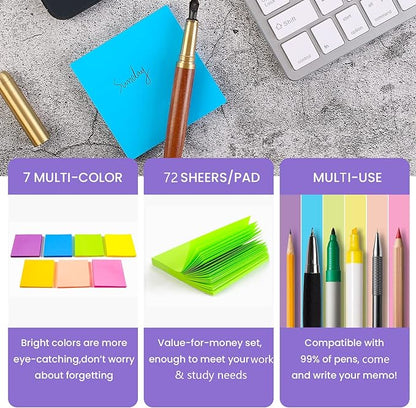 (28 Pads) Sticky Notes 3 x 3 in, Bright Colorful Super Sticking Power Memo Post Stickies, High Stickiness Square Sticky Notes for Office, Home, School, Meeting, 72 Sheets/pad