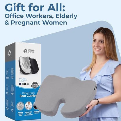 5 STARS UNITED Seat Cushion for Desk Chair - Tailbone, Coccyx Sciatica Pain Relief - Office Chair Cushions - Wheelchair Cushions - Car Seat Cushions - Pressure Relief Lifting Cushions