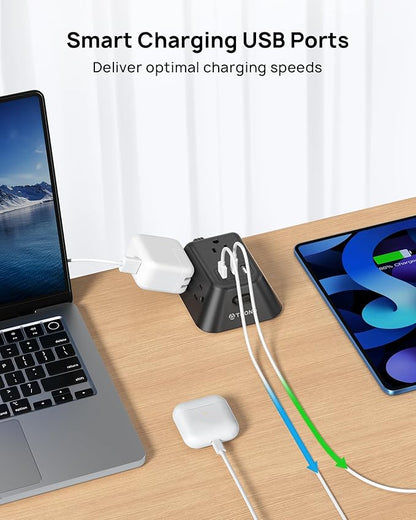 Desk Clamp Power Strip, Surge Protector with 5 AC Outlets and 3 USB Ports, Desk Mount Charging Station, Fit 1.97in Tabletop Edge Thick, 10FT Extension Cord, for Home Office Gaming Accessories