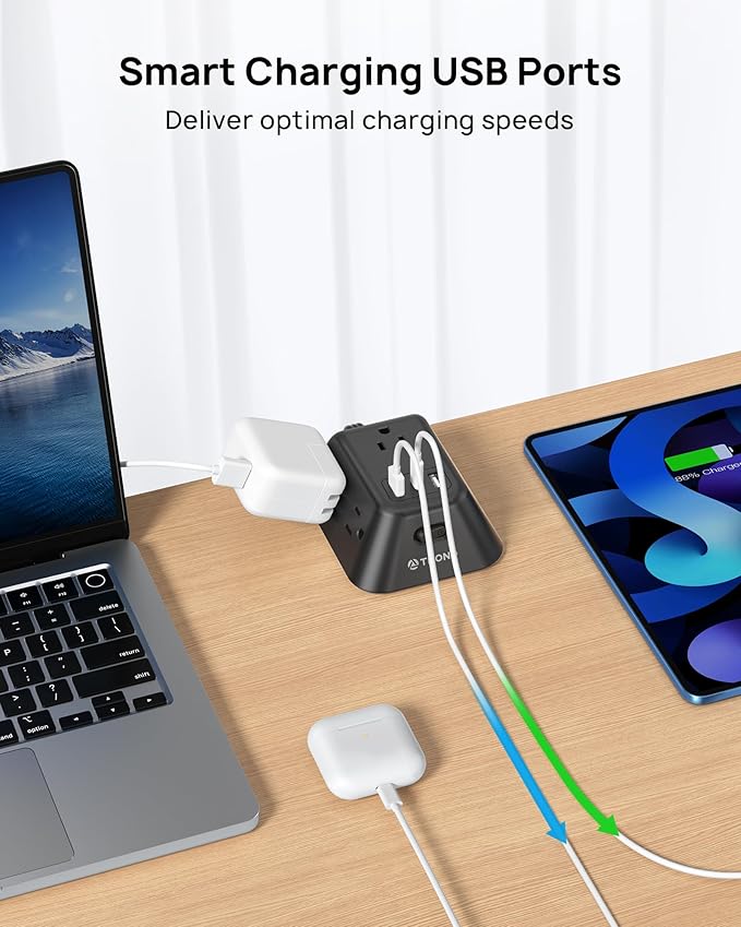 Desk Clamp Power Strip, Surge Protector with 5 AC Outlets and 3 USB Ports, Desk Mount Charging Station, Fit 1.97in Tabletop Edge Thick, 6FT Extension Cord, for Home Office Gaming Accessories