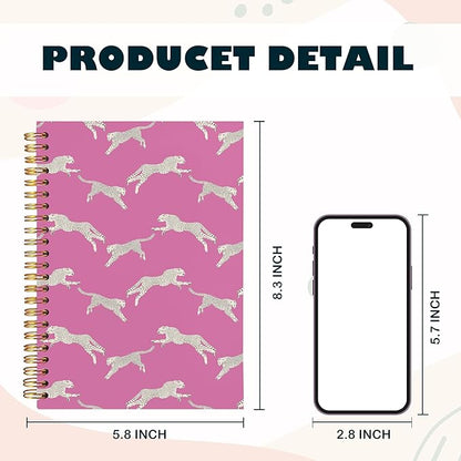 BearCake Preppy Notebook, Leopard Cheetah Hot Pink Notebook, Leopard Print Gifts for Women, Preppy Journal, Leopard Print Office Supplies, Hardcover Spiral Notebook 5.5x8.3