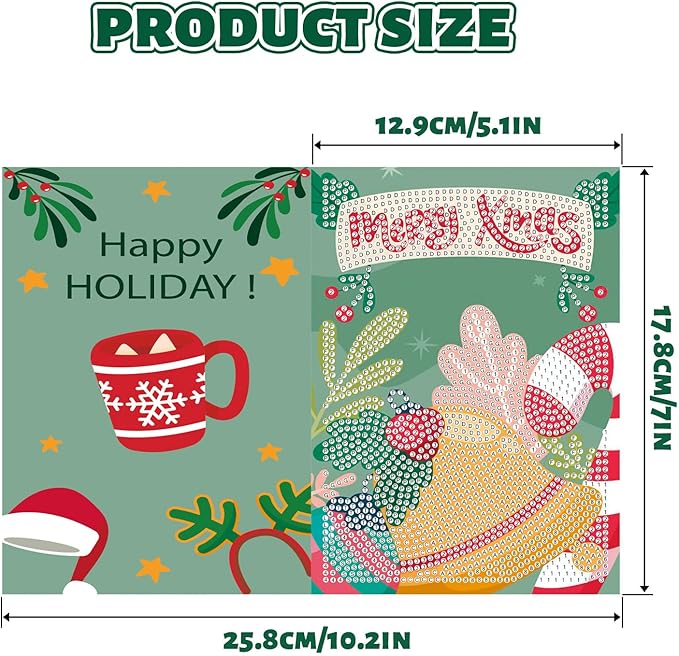 6 Pack 5D Diamond Art Painting Christmas Greeting Card Kits Paint with Diamonds Christmas Greeting Cards with Envelope Christmas DIY Crafts for Holiday, Friends and Family Creative Gift