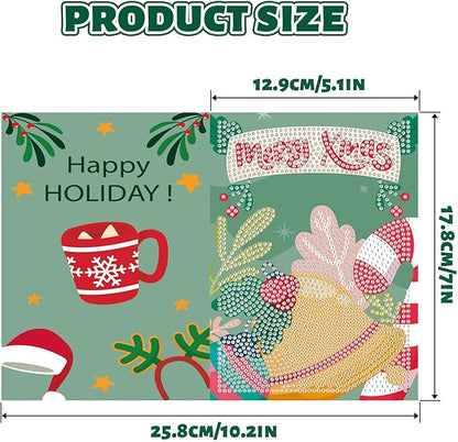 6 Pack 5D Diamond Art Painting Christmas Greeting Card Kits Paint with Diamonds Christmas Greeting Cards with Envelope Christmas DIY Crafts for Holiday, Friends and Family Creative Gift