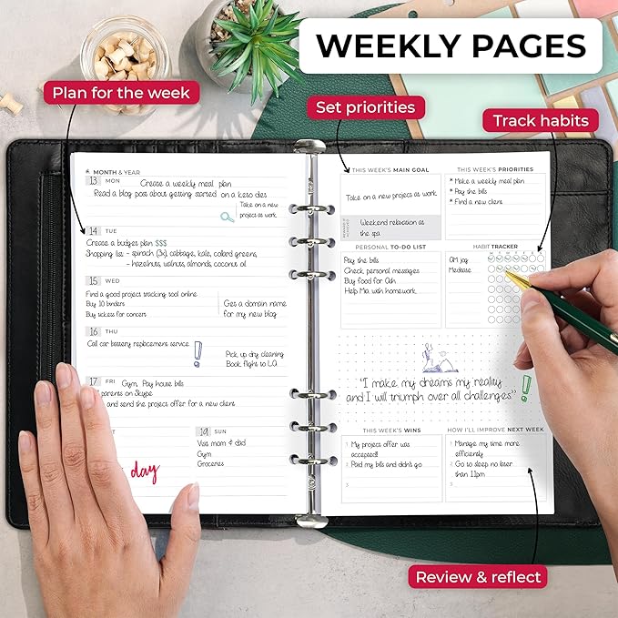Clever Fox Weekly Planner Binder – Goal Setting Planner for Time Management & Weekly Tasks – Work & Life Organizer with to Do List & Habit Tracker – Undated, 7″ x 9″ Hardcover (Black)