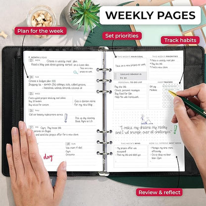 Clever Fox Weekly Planner Binder – Goal Setting Planner for Time Management & Weekly Tasks – Work & Life Organizer with to Do List & Habit Tracker – Undated, 7″ x 9″ Hardcover (Black)