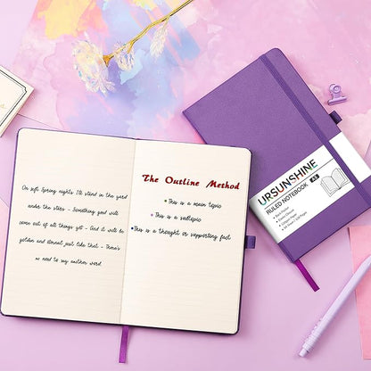 Ruled Notebook/Journal - Classic Lined Journal/Notebook, 5.3'' x 8.26'', Hardcover with Thick Paper, Banded + Pen Holder +Inner Pocket - Lavender