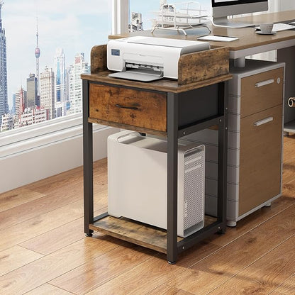 TigerDad Printer Stand with Storage Drawer, Multifunctional Desk Organizer for Fax Machine Scanner Files Utility Carts for Office Supplies, File Cabinet, Space Saving Design for Home Office