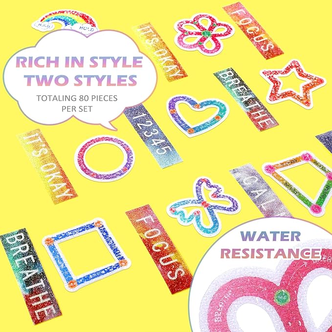 80 Pcs Anxiety Sensory Stickers with Inspirational Quotes Calm Textured Strips Relief Mental Health Stickers School Office Adhesive Sensory Tape Anti Stress Toys for Adults Teens (Cute)