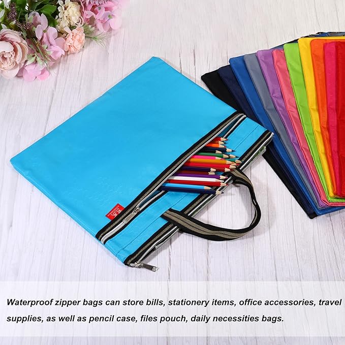 PATIKIL Waterproof Zipper File Bag, Documents Books Tools Storage Zip Pouch for Office Travel, Black