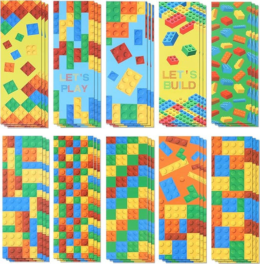 LiYiQ 100 Pcs Funny Building Block Bookmarks 6×2-inch Double-Sided Bookmarks for Kids Students Teachers Book Lovers Cute Bookmarks for Reading Bookmarks for Students School Supplies