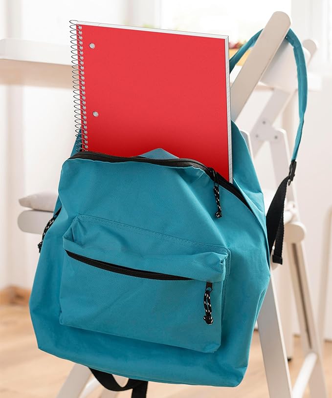 Dunwell 3 Subject Notebook College Ruled (Red), 150 Sheets (300 Pages), Spiral Notebook 8.5 x 11, Plastic Cover, 3 Pocket Divider Folders, 3-Hole Punched Perforated Paper