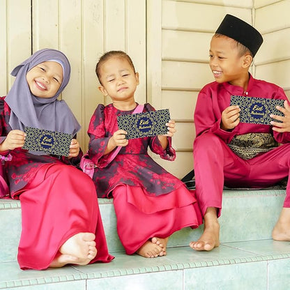 Sinmoe 72 Pcs Eid Al Adha Money Envelopes Bulk 6.7 x 3.2 inch Gold Foil Cash Gift Card Ramadan Lucky Cash Envelope Cash Set for Eid Holiday Currency Celebration Decorations (Blue)