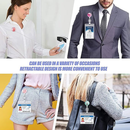 Retractable Badge Reel, Badge Holder with Alligator Clip, Cute Badge Clip on ID Name Card Holders for Nurse Doctor and Office (3Pack Watercolor Marble)