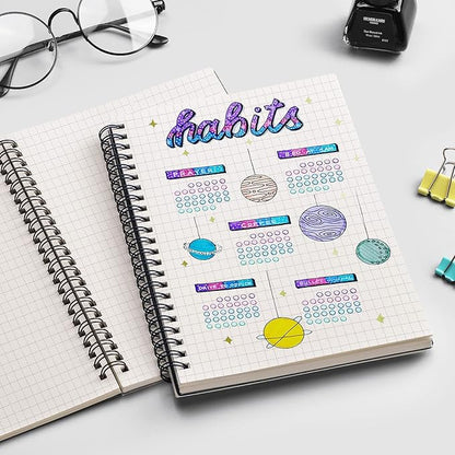 EMSHOI Graph Spiral Notebook 4 Pack, A5 Graph Paper Notebook/Journal, Waterproof PVC Cover, 100GSM Thick Paper, with Free Sticky Notes, 80 Sheets/160 Pages Per Book, 5.7" x 8.22", Coffee Blue