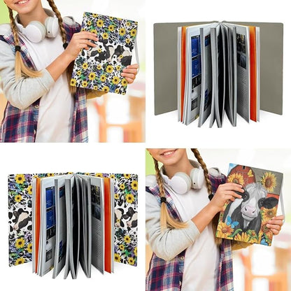 Cow Sunflower Jumbo Book Sox 2 Pack, 9x11 Inch Stretchable Book Sox Suitable for Boys and Girls, Durable, Washable and Reusable Book Protector Textbook Cover