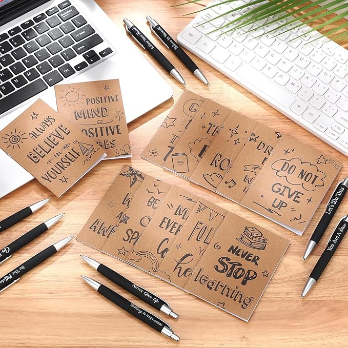 Yeaqee 72 Pcs Motivational Pens Notepads Gifts Set Inspirational Quote Ballpoint Pen Small Notebook Mini Journal Bulk Gifts for Teacher Coworker Gifts Women Office School(Positive)
