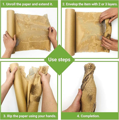 Dish Packing Kit Moving Supplies 15" *660' Honeycomb Wrapping Paper, Large Recyclable Expandable Bubble Cushion Wrap Roll Packing Material for Fragile Items Plate Glassware Bottle, 80GSM