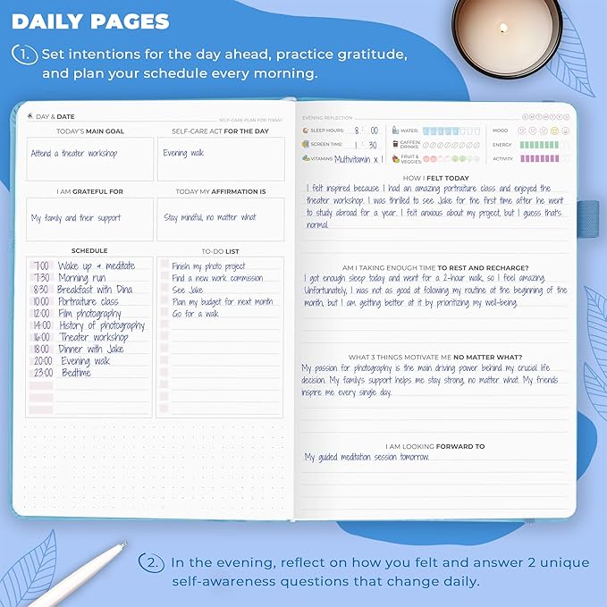 Clever Fox Self-Care Journal – Daily Reflection Notebook – Mental Health & Personal Development Planner, Meditation & Mood Log, A5 (Light Blue)