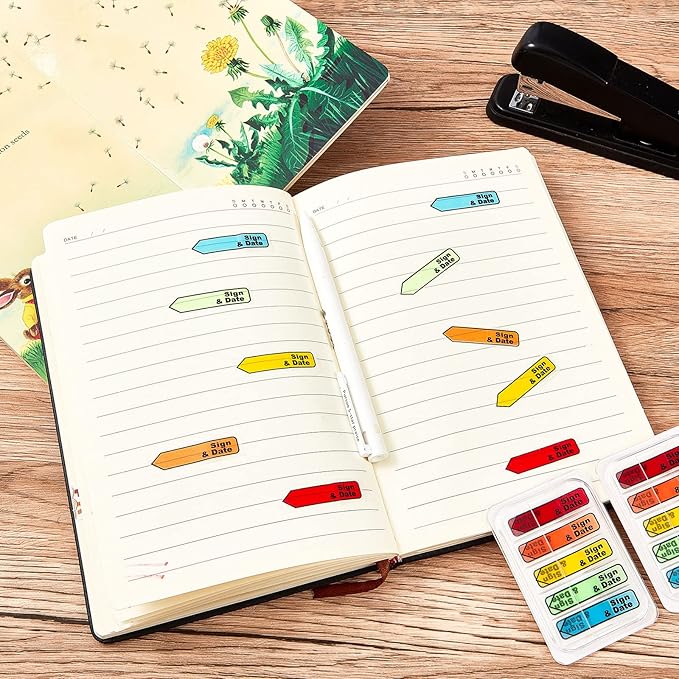 Colarr 10 Pack 1000 Pieces Sign Here Date Tabs Sign Here Date Stickers Flags Please Message Flags for Office Notebook Annotating Books Notary Books(Multicolor,Classic)