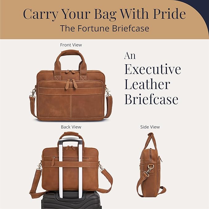 Luxorro Full-Grain Leather Briefcases for Men, Leather Laptop Briefcase For Men, Leather Bag, Leather Computer Bag For Men