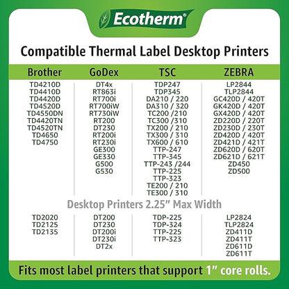 1" x .5" Thermal Labels | 4 Rolls | 9800 Labels | fits Zebra, Godex, Arkscan, iDPRT, Offnova Thermal Label Printers and More | Blank White Adhesive Stickers by Ecotherm