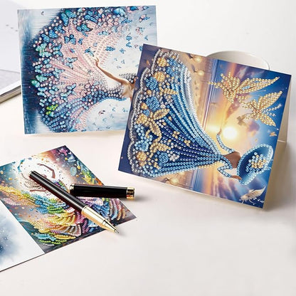 6 Pcs 5D Diamond Painting Greeting Cards Kits, Handmade Festival Greeting Cards with Envelopes DIY Diamond Art Crafts Birthday Cards Holographic Laser Effect for Birthdays Holidays (Beautiful Woman)