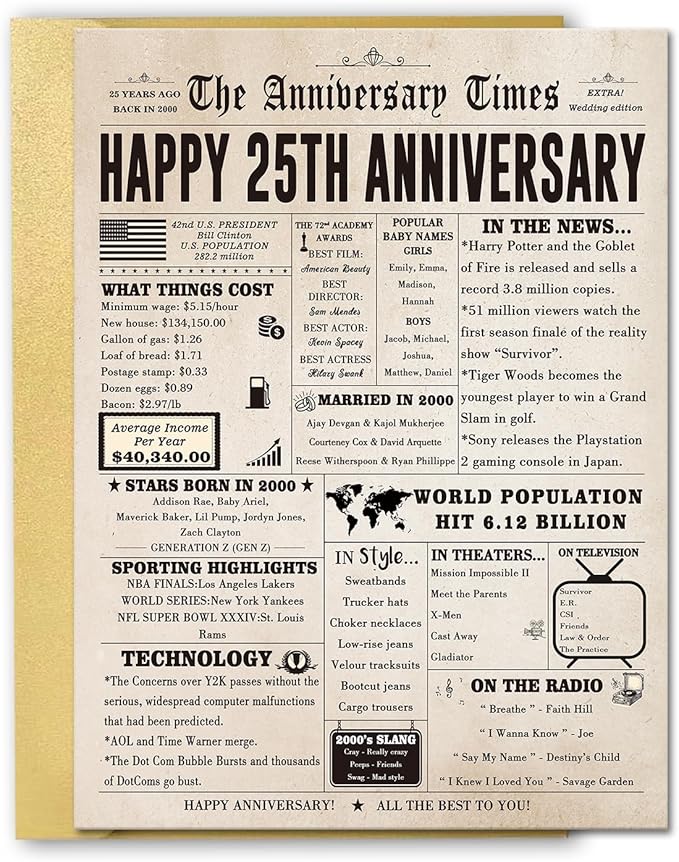 Jumbo 25th Anniversary Card for Husband Wife Couples, Big 25 Year Anniversary Card Gifts for Dad Mom Parents, Romantic Silver Wedding Gifts for Husband Wife