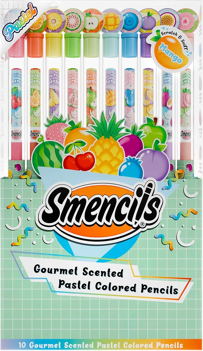 Pastel Colored Smencils - Patented Gourmet Scented Colored Pencils made from Recycled Newspapers, 10 Count, Gifts for Kids, School Supplies, Classroom Rewards