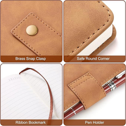 A5 Leather Journal Notebook with Pen, 200 Pages Hardcover Journal with Pocket, 100gsm Thick Lined Paper Daily Diary for Men and Women, Great Gift for Business School Travel Personal - Brown