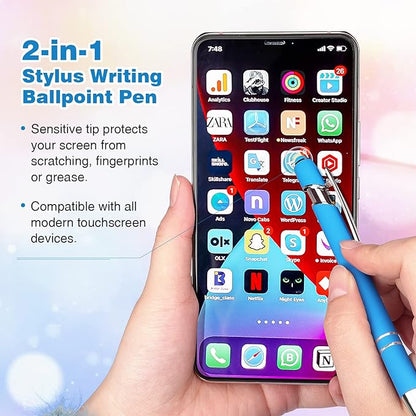 8 Pack Ballpoint Pen 2-in-1 Stylus Retractable Ballpoint Pen with Stylus tip, Metal Stylus Pen for Touch Screens, 1.0 mm Black Ink