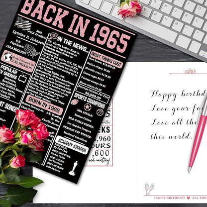 YiKaLus Big 60th Birthday Card for Women, Vintage 60 Year Old Gifts for Mom Sister Friends, Rose Gold Back in 1965 Bday decorations