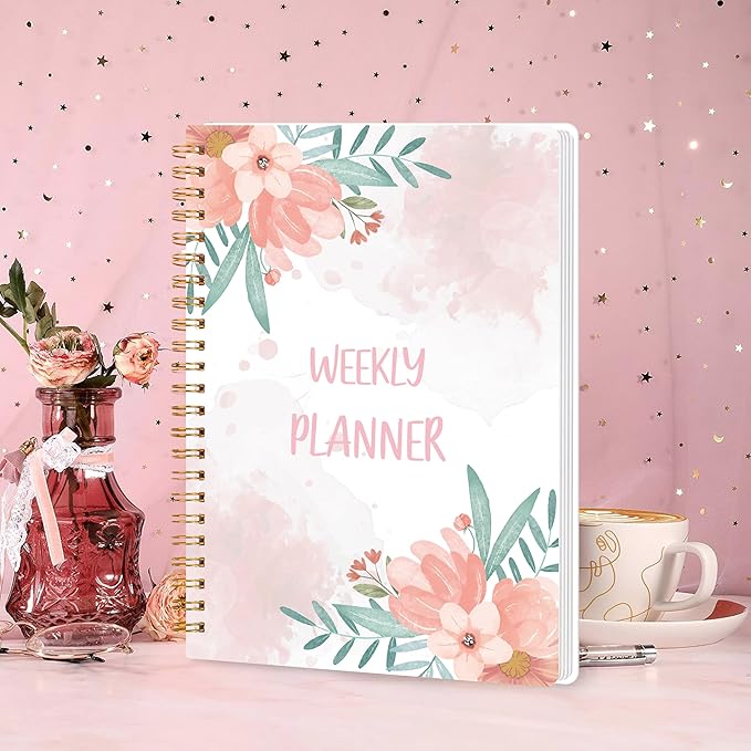 KMQOY Weekly Planner - Undated 52-Week To Do List Notebook with Habit Tracker Spiral Weekly Planner Notebook for Weekly Goals/Work Planner, 5.8" * 8" - pink flower