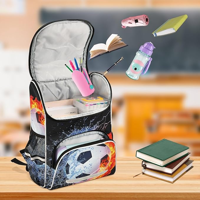 Soccer Backpack with Reflective Strip for Kids Boys Girls Elementary School Bag Removable Chest Strap