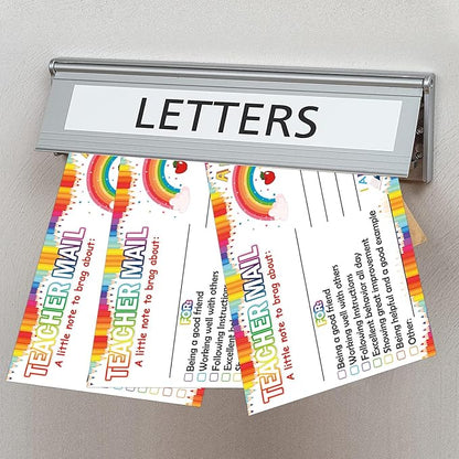 Rainbow Happy Mail Teacher Notes to Parents Classroom Good Behavior Incentive Motivational Cards 50 Pcs Motivational Notes Positive Postcards For Home,Preschool, Kindergarten, Elementary (Color1)