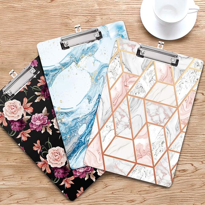 WAVEYU Marble Clipboard Decorative for Office, Cute Clipboard Hardboard with Low Profile Clip Designed for Middle High School College Student Girl Women Adult Teen Gift, Pink+Gold (12.5"x8.5")