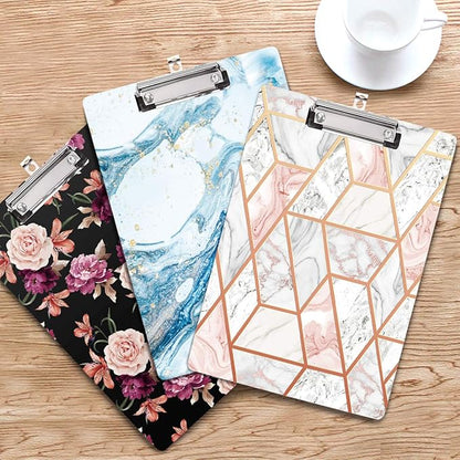 WAVEYU Marble Clipboard Decorative for Office, Cute Clipboard Hardboard with Low Profile Clip Designed for Middle High School College Student Girl Women Adult Teen Gift, Pink+Gold (12.5"x8.5")